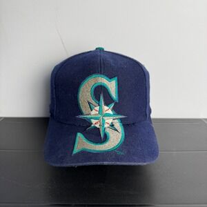 Seattle Mariners Hat Mens Snapback Navy Blue Vintage 90s Big Logo Signature MLB